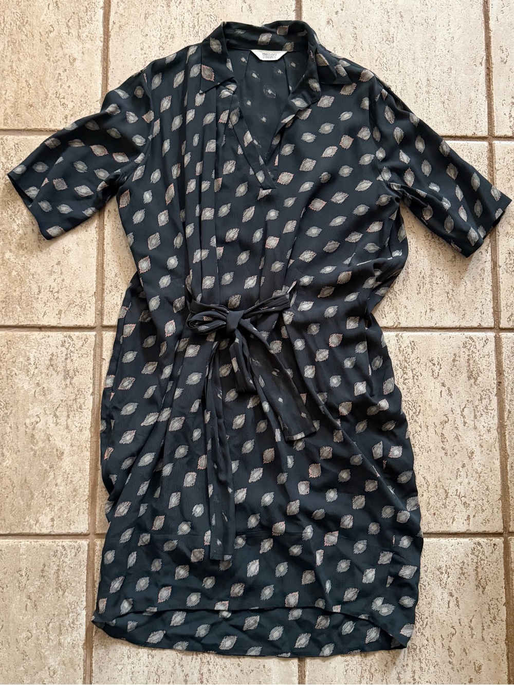 Toast Women’s Size 12 Paisley Print Viscose Midi Shirt Dress Black Short Sleeve